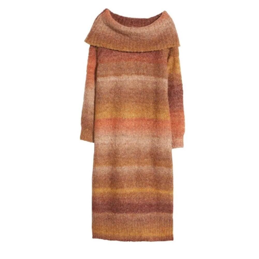 Caslon Ombré Striped Sweater Dress Long Sleeve Knit Midi Orange Brown Small